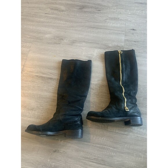 Jimmy Choo Doreen Rugged Leather Knee High Zipper Detail Boots Shoes Black Sz 40 - Picture 3 of 9